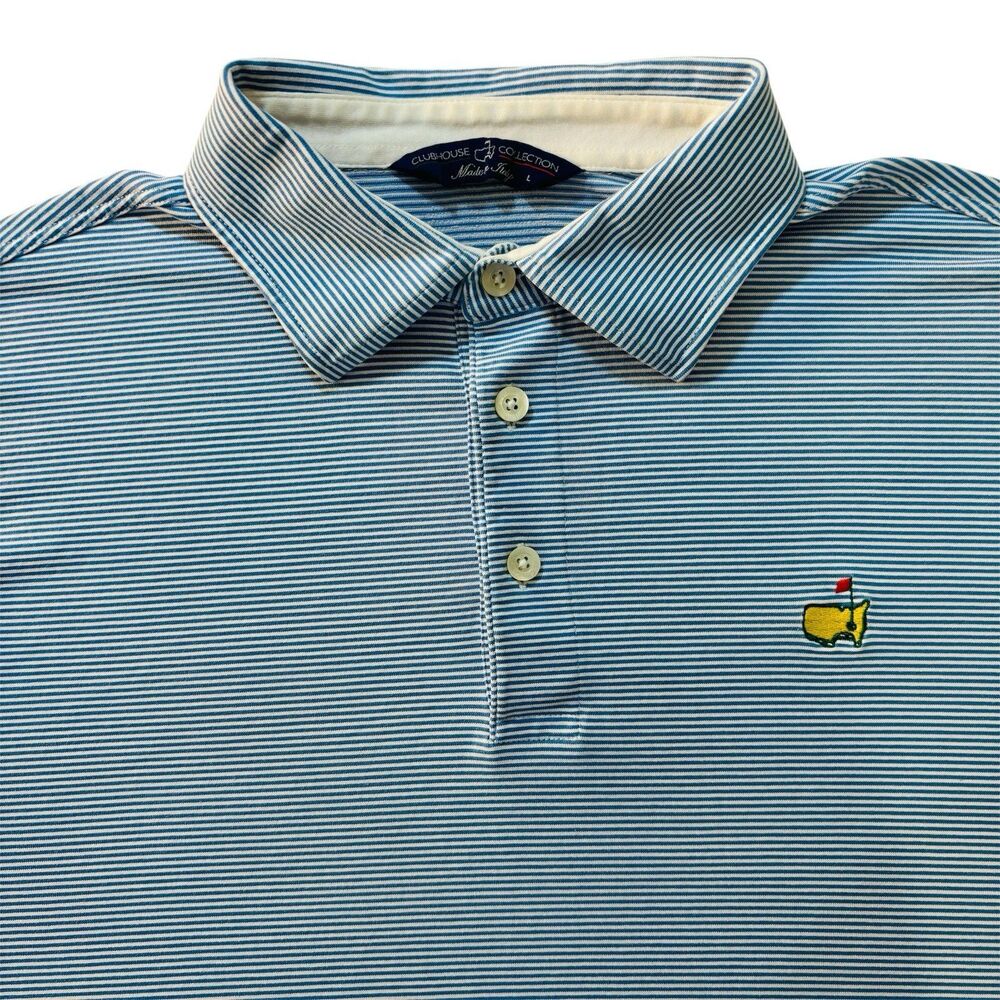 Masters Golf Polo Mens L Blue Augusta National Clubhouse Collection Made Italy